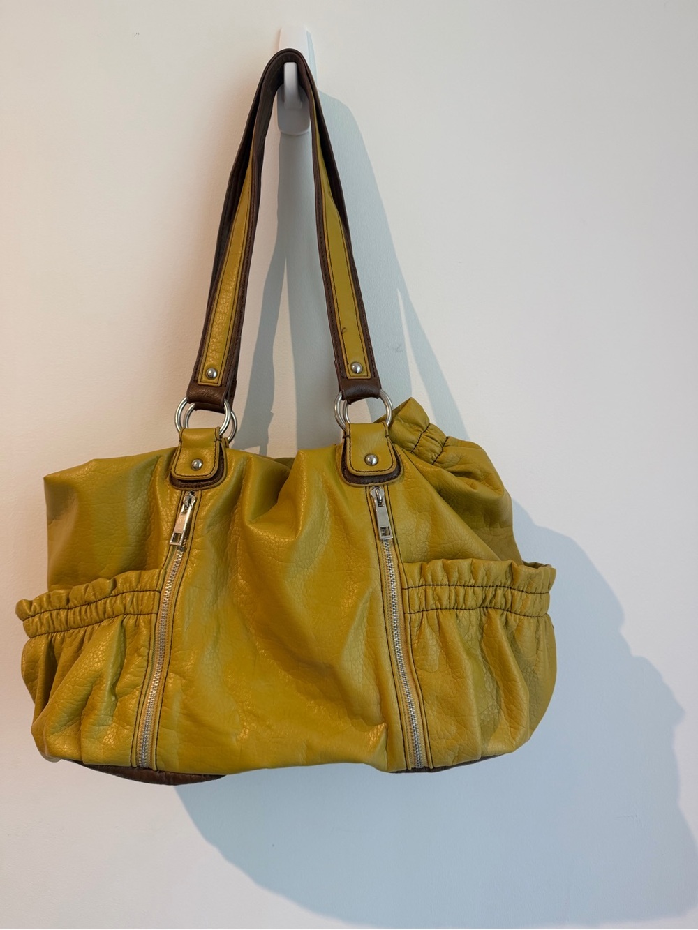 Everyday Mustard Shoulder Tote with Dual Zip Accents - Picture 2 of 5